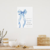 Modernes Blue Bow Baby Dusche Begrüßungszeichen Poster (Küche)