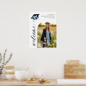 Modernes Blue Bow Coquette Graduation Cap Willkomm Poster (Küche)