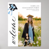 Modernes Blue Bow Coquette Graduation Cap Willkomm Poster (Vorne)