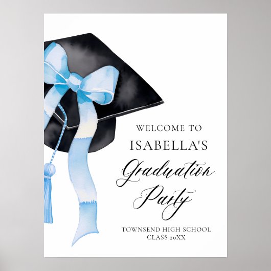 Modernes Blue Bow Coquette Graduation Cap Willkomm Poster (Vorne)