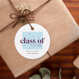 Modernes Blue Burgundy Graduation Cap Muster Geschenkanhänger