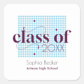 Modernes Blue Burgundy Graduation Cap Muster Quadratischer Aufkleber (Vorderseite)