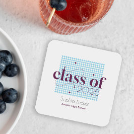 Modernes Blue Burgundy Graduation Cap Muster Rechteckiger Pappuntersetzer