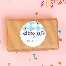 Modernes Blue Burgundy Graduation Cap Muster Runder Aufkleber