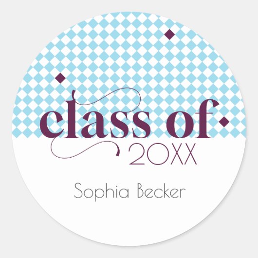 Modernes Blue Burgundy Graduation Cap Muster Runder Aufkleber (Vorderseite)