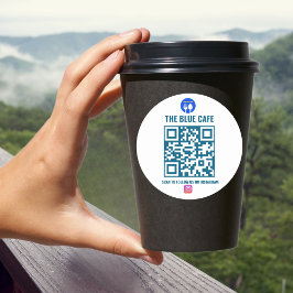 Modernes Blue Cafe Business Instagram Qr Code Runder Aufkleber