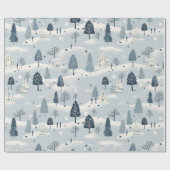 Modernes Blue Christmas Village Geschenkpapier (Flach)