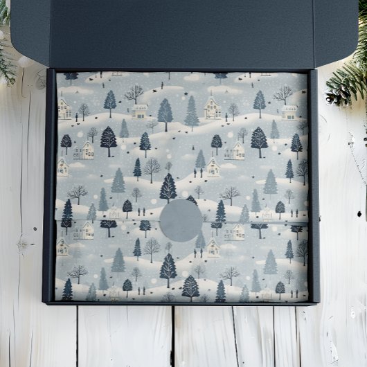 Modernes Blue Christmas Village Seidenpapier