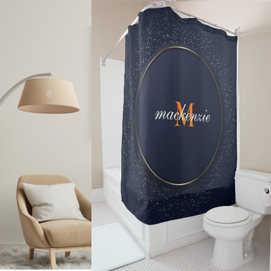 Modernes Blue Circle Orange Monogram Script Duschvorhang