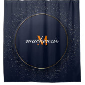 Modernes Blue Circle Orange Monogram Script Duschvorhang (Vorderseite)