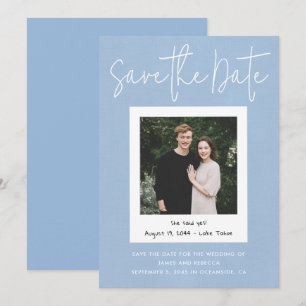 Modernes Blue Custom Verlobung Foto Save the Date Einladung