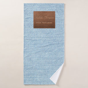 Modernes Blue Denim Jeans Textur Leather Patch Badehandtuch