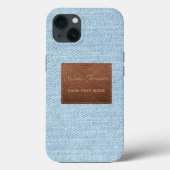 Modernes Blue Denim Jeans Textur Leather Patch Case-Mate iPhone Hülle (Rückseite)