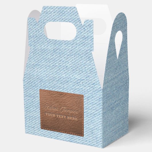 Modernes Blue Denim Jeans Textur Leather Patch Geschenkschachtel (Geöffnet)