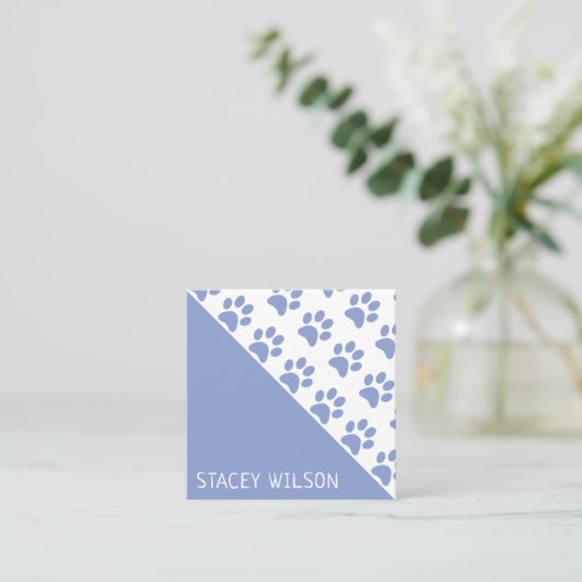 Modernes Blue Dog Walker oder Pet Groomer Quadratische Visitenkarte (Stehend Vorderseite)