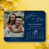 Modernes Blue Elegante Script-Foto Save the Date Magnet