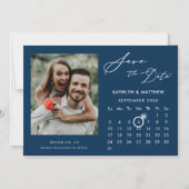 Modernes Blue Elegante Script-Foto Save the Date Magneteinladung (Vorderseite)