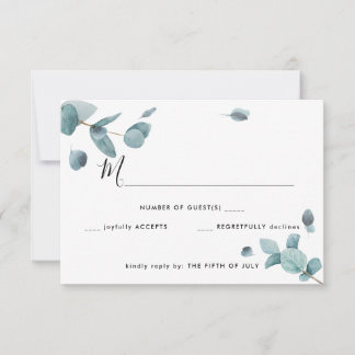 Modernes Blue Eucalyptus Wedding RSVP Karte
