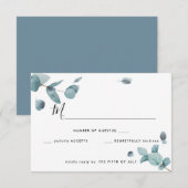 Modernes Blue Eucalyptus Wedding RSVP Karte (Vorne/Hinten)