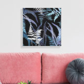 Modernes Blue Fern Elegantes Botanisches Abstrakt Leinwanddruck (Insitu (Wohnzimmer))