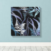 Modernes Blue Fern Elegantes Botanisches Abstrakt Leinwanddruck (Insitu (Holzboden))