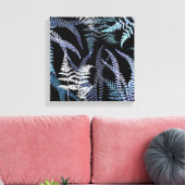 Modernes Blue Fern Elegantes Botanisches Abstrakt Leinwanddruck (Insitu (Wohnzimmer))