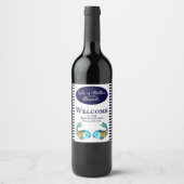 Modernes Blue Fish Beach House Willkommen Weinetikett (Vorderseite)