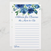 Modernes Blue Floral Advice Baby Duschgame (Vorne/Hinten)