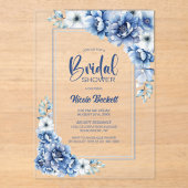 Modernes Blue Floral Brautparty Acryleinladungen (Vorderseite)