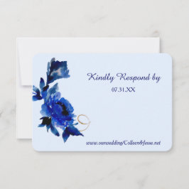 Modernes Blue Floral Gold Swirt Hochzeit RSVP Karte