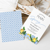 Modernes Blue Floral Lemon Brautparty Einladung