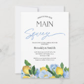 Modernes Blue Floral Lemon Brautparty Einladung (Vorderseite)