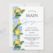 Modernes Blue Floral Lemon Themed Brautparty Einladung (Vorderseite)