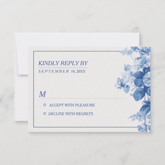 Modernes Blue Floral Watercolor Wedding RSVP Karte (Vorderseite)