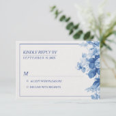 Modernes Blue Floral Watercolor Wedding RSVP Karte (Stehend Vorderseite)