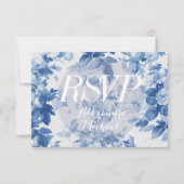 Modernes Blue Floral Watercolor Wedding RSVP Karte (Rückseite)