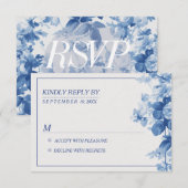 Modernes Blue Floral Watercolor Wedding RSVP Karte (Vorne/Hinten)