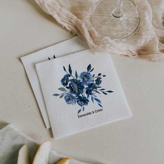 Modernes Blue Floral Wedding Napkin Serviette