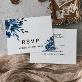 Modernes Blue Floral Wedding Rsvp Karte