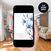 Modernes Blue Florals Foto Overlay QR Code Hochzei Einladung