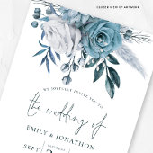 Modernes Blue Florals QR Code Hochzeit Einladung