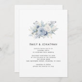 Modernes Blue Florals QR Code Wedding Abend Party Einladung (Vorne/Hinten)