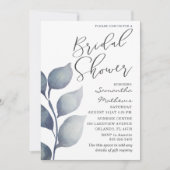 Modernes Blue Foliage Watercolor-Brautparty Einladung (Vorderseite)