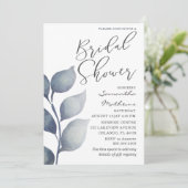 Modernes Blue Foliage Watercolor-Brautparty Einladung (Stehend Vorderseite)