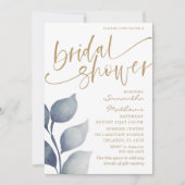 Modernes Blue Foliage Watercolor-Brautparty Einladung (Vorderseite)