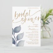 Modernes Blue Foliage Watercolor-Brautparty Einladung (Stehend Vorderseite)