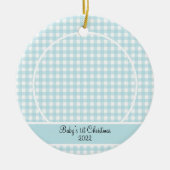 Modernes Blue Gingham Baby Foto Keramik Ornament (Vorne)