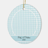 Modernes Blue Gingham Baby Foto Keramik Ornament (Links)