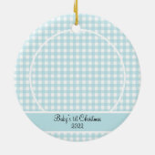 Modernes Blue Gingham Baby Foto Keramik Ornament (Hinten)