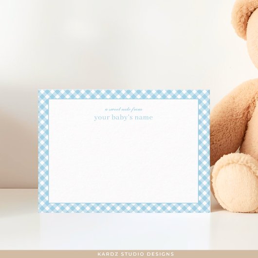 Modernes Blue Gingham Baby Kinderzimmer Note Card Mitteilungskarte